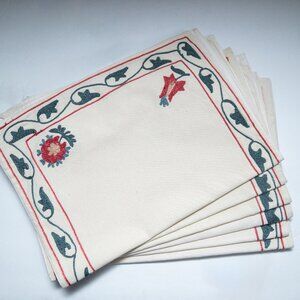 William Sonoma Amasra Crewel Cotton Placemats 6 Ct Embroidered